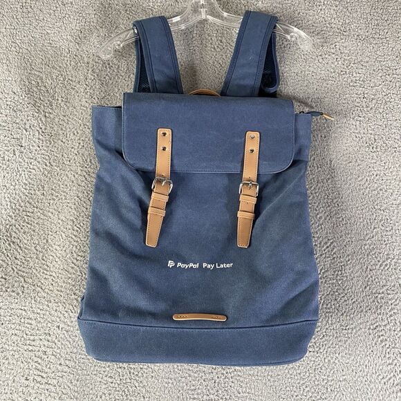 PayPal Pay Later Backpack Blue Canvas Top Load Laptop Travel Office Employee - Picture 1 of 8